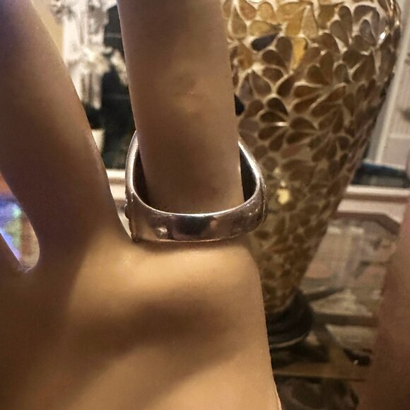 HSN Hammered Turquoise Ring  in .925 Sterling Silver sz 9 - Picture 3 of 4